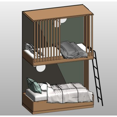 Kids bunk bed with ladder and rails