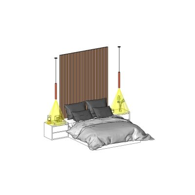 Modern Bedroom with Wooden Headboard and Pendant Lights