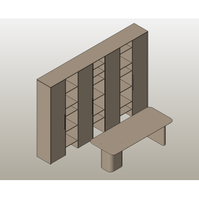 Library Bookshelf with Desk