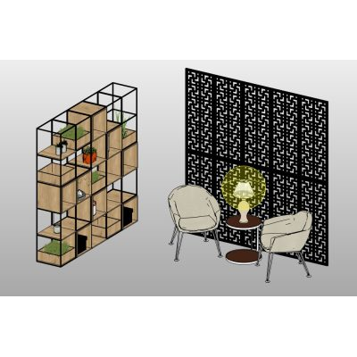 Bookcase with decorative screen