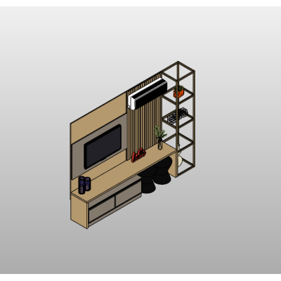 Home TV Set with Shelving and Desk