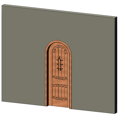 Arched door with detailed wood and iron