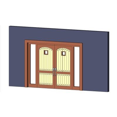 Double entry door with ornate sidelights