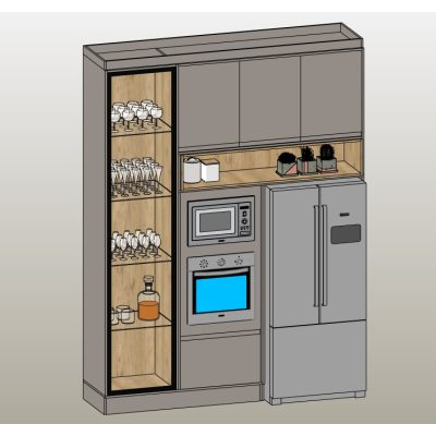 Kitchen unit with oven and fridge