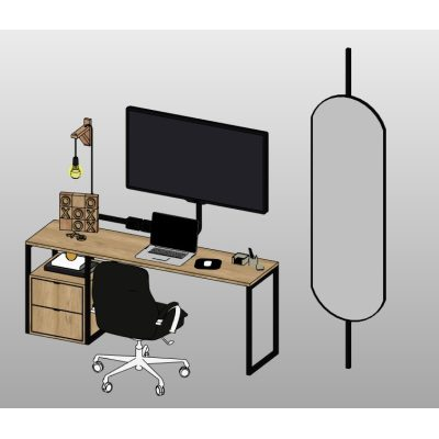 Office desk with monitor and drawers