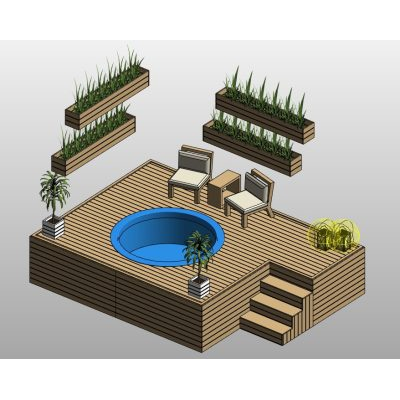 Outdoor deck with hot tub and loungers