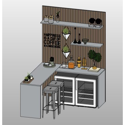 L-shaped bar with beverage fridges
