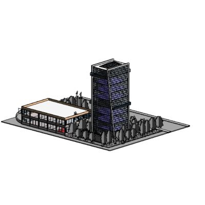 Modern building with parking