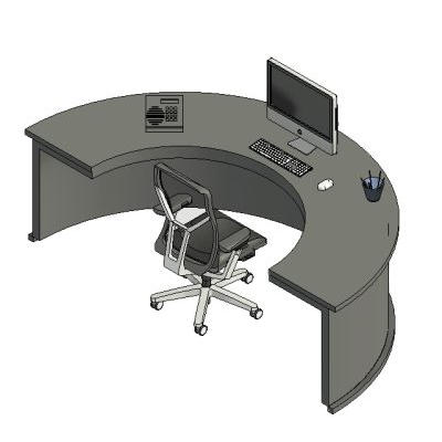 Curved office desk with modern chair