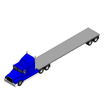 Blue truck with long trailer
