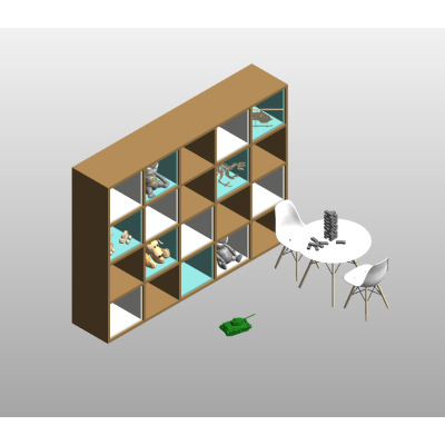 Playroom shelving set with modern table